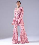 Blush Pink Printed Corset Peplum Embroidered Kurti & Printed Gharara
