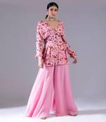 Blush Pink Printed Corset Peplum Embroidered Kurti & Plain Gharara