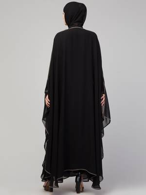 Double layered embroidered designer abaya kaftan black 2