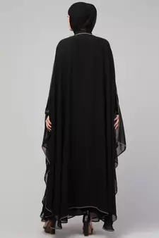 Double layered embroidered designer abaya kaftan black