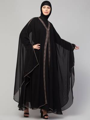 Double layered embroidered designer abaya kaftan black 3
