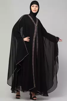 Double layered embroidered designer abaya kaftan black