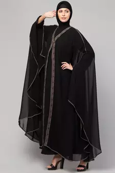 Double layered embroidered designer abaya kaftan black
