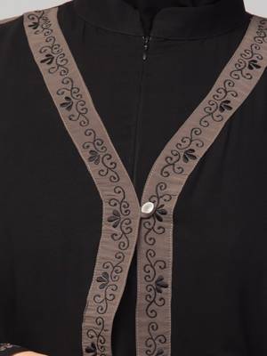 Double layered embroidered designer abaya kaftan black 5