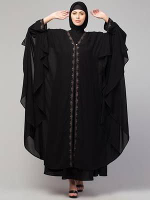 Women's stylish double layered embroidered designer abaya kaftan 1