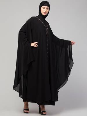 Women's stylish double layered embroidered designer abaya kaftan 3