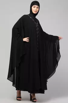 Women's stylish double layered embroidered designer abaya kaftan