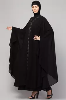 Women's stylish double layered embroidered designer abaya kaftan