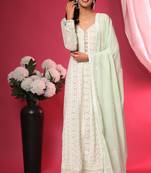 Light-Green Embroidered Faux Georgette Salwar Free size full stitched Up To 42" Size