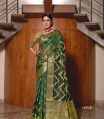 Dark Green Woven Organza Saree With Blouse