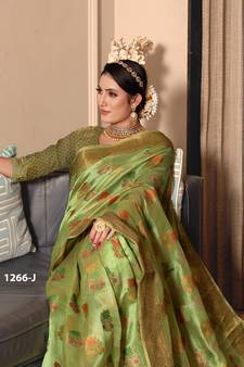 Light Green Woven Organza Saree With Blouse