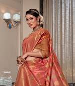 Pink Woven Organza Saree With Blouse