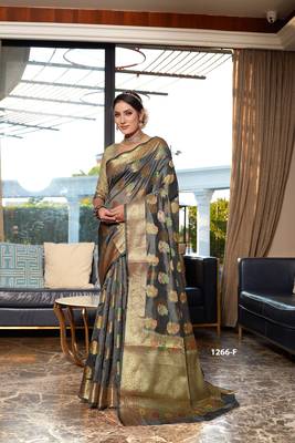 Grey Woven Organza Saree With Blouse 2