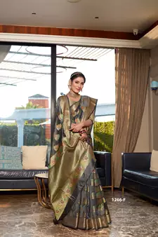 Grey Woven Organza Saree With Blouse