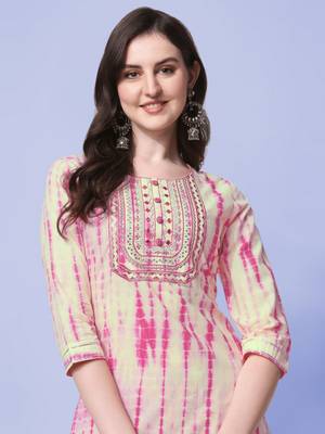 Pink, Cream Shibori Printed Kurta With Pant and Dupatta Set  4