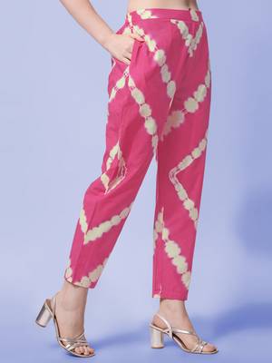 Pink, Cream Shibori Printed Kurta With Pant and Dupatta Set  5