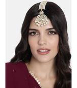 Gold Plated Traditional Kundan Pearl Chandbali Bridal Stylish Maang Tikka for Women 