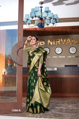 Dark Green Woven Organza Saree With Blouse 3