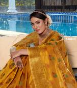 Mustard Woven Organza Saree With Blouse