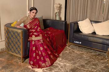 Rani Pink Woven Organza Saree With Blouse 2