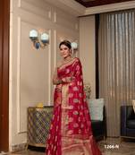 Rani Pink Woven Organza Saree With Blouse