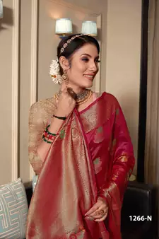 Rani Pink Woven Organza Saree With Blouse