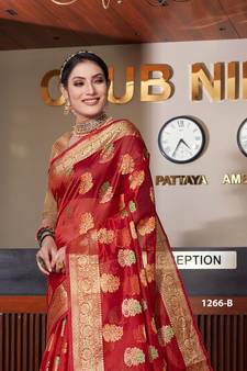 Red Woven Organza Saree With Blouse