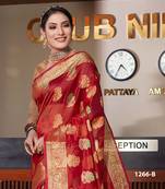 Red Woven Organza Saree With Blouse