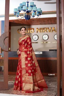 Red Woven Organza Saree With Blouse