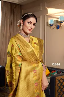 Yellow Woven Organza Saree With Blouse