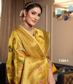 Yellow Woven Organza Saree With Blouse