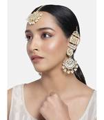 with Stunning Matte Finish Long Traditional Kundan & Faux Pearl Chandbali Earrings with Maang Tikka Set