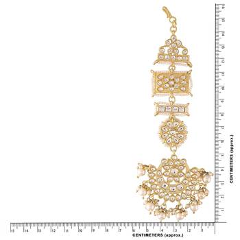 with Stunning Matte Finish Long Traditional Kundan & Faux Pearl Chandbali Earrings with Maang Tikka Set 5