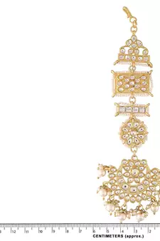 with Stunning Matte Finish Long Traditional Kundan & Faux Pearl Chandbali Earrings with Maang Tikka Set