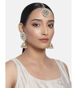 Traditional Gold Plated With Stunning Antique Finish Kundan & Pearl Jhumka Earrings With Maang Tikka for Women