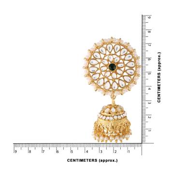 Traditional Gold Plated With Stunning Antique Finish Kundan & Pearl Jhumka Earrings With Maang Tikka for Women 5
