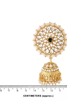 Traditional Gold Plated With Stunning Antique Finish Kundan & Pearl Jhumka Earrings With Maang Tikka for Women
