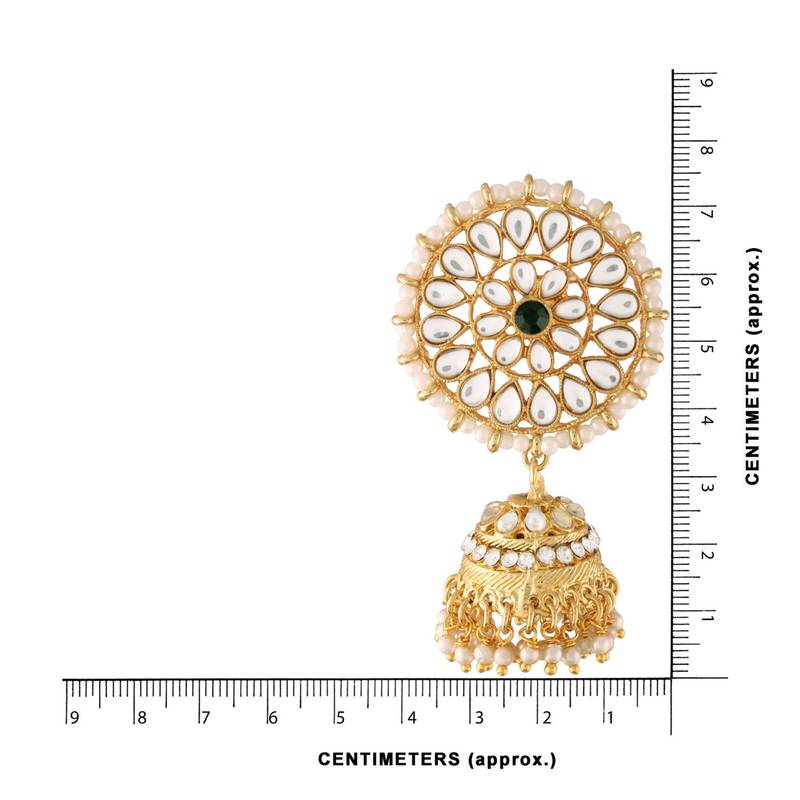 Traditional Gold Plated With Stunning Antique Finish Kundan & Pearl Jhumka Earrings With Maang Tikka for Women