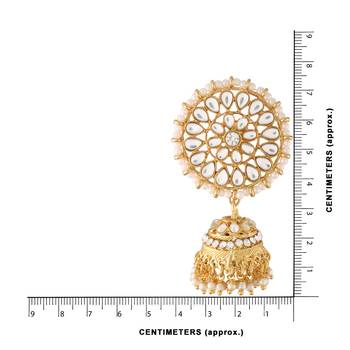 Traditional Gold Plated With Stunning Antique Finish Kundan & Pearl Jhumka Earrings With Maang Tikka for Women 5