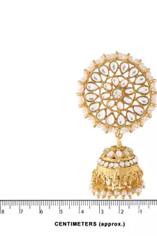 Traditional Gold Plated With Stunning Antique Finish Kundan & Pearl Jhumka Earrings With Maang Tikka for Women
