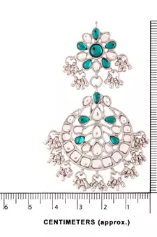 Rhodium Plated Traditional Handcrafted Earrings With Maang Tikka Encased with Faux Kundan & Pearl for Women