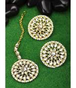 Traditional Kundan Pearl Royal Round Earring Maang Tikka Set Indian Traditional Jewellery for Women 