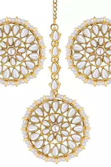 Traditional Kundan Pearl Royal Round Earring Maang Tikka Set Indian Traditional Jewellery for Women 