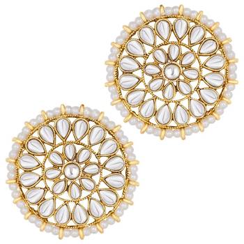 Traditional Kundan Pearl Royal Round Earring Maang Tikka Set Indian Traditional Jewellery for Women  4