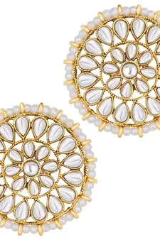 Traditional Kundan Pearl Royal Round Earring Maang Tikka Set Indian Traditional Jewellery for Women 