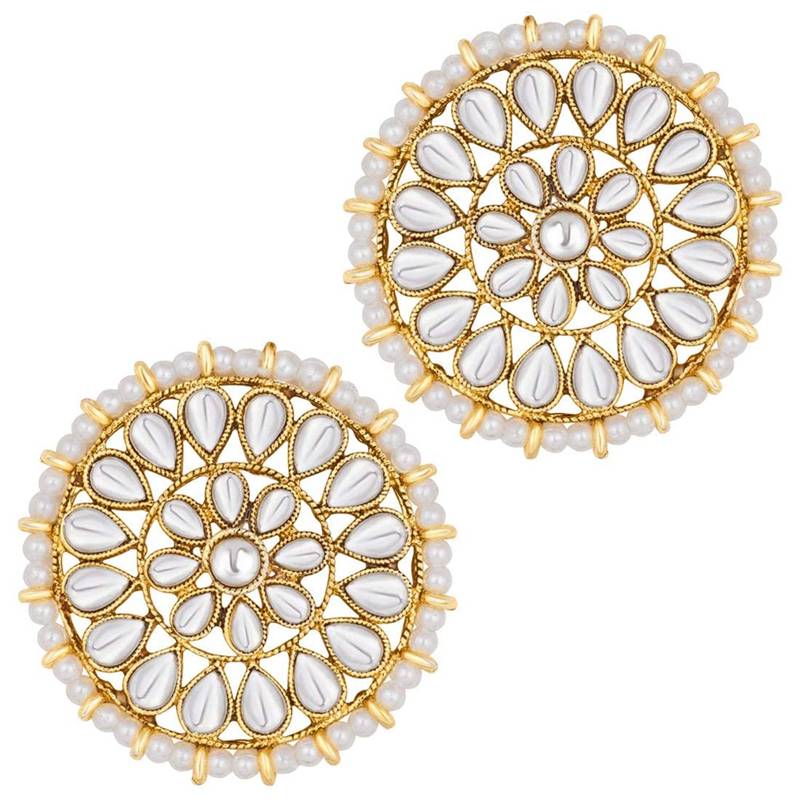 Traditional Kundan Pearl Royal Round Earring Maang Tikka Set Indian Traditional Jewellery for Women 