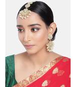 with Stunning Matte Finish Traditional Kundan & Faux Pearl Chandbali Earrings with Maang Tikka Set 