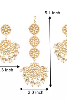 with Stunning Matte Finish Traditional Kundan & Faux Pearl Chandbali Earrings with Maang Tikka Set 