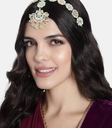 Gold Plated Metal Traditional Floral Kundan Pearl Studded Rajasthani Sheeshphool/SheeshPatti for Women T2066Min