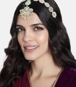 Gold Plated Metal Traditional Floral Kundan Pearl Studded Rajasthani Sheeshphool/SheeshPatti for Women T2066Min